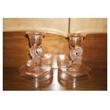 Pair of Vtg Pink Depression Glass Candle Holders
