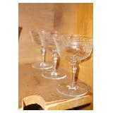 Vtg 3 Short Stemmed Champagne Glasses Grapes/Leave