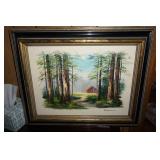 Framed Picture Oil on Canvas Forest Scene signed