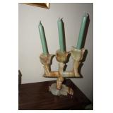 Vtg Marble Alabaster 3 Candle Holder