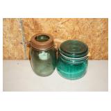 2 Green Mason Jars