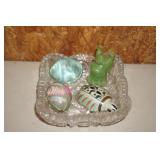 Glass Trinket Dish w miniatures