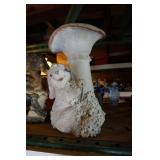 Resin Bunny Rabbit Sitting Under Mushroom