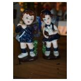 2 Porcelain Figurines Boy & Girl Dark Blue Outfits
