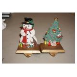 Pair of Christmas Stocking Holders Snowman/tree
