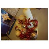 Tray Lot of Candles & Christmas Ornaments