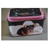 Yorkie Square Purse Pink Trim Metal Handle