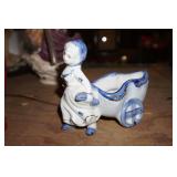 Vtg Blue & White Planter w/girl