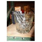 Ice Bucket w/tongs & corkscrew etched leaf