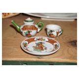 Miniature Asian Theme Tea Pot, Cup, Small Platter