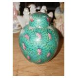 Green Flowered Ginger jar w/lid