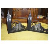 Two Metal Bookends with an England Scene