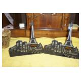 Two Metal Bookends with a Paris Scene