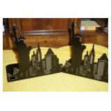 Two Metal Bookends with a NY Scene