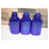 Set of Three Cobalt Milk of Magnesia Bottles