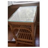 Wicker Side Table with Glass Top
