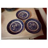 Three Blue Willow Dessert Plates