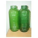 VTG Two Green Glass Water Juice Bottles
