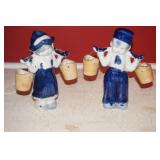 Blue and White Dutch Children Carrying Water