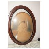 Antq Frame w/Picture of Baby Picture Needs TLC