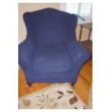 Blue Queen Anne Style Wing Back Chair