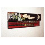 Two VTG Chopsticks in Case Black Lacquered
