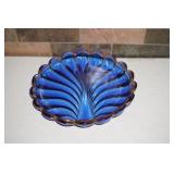 Cobalt Blue with Gold Trim Seashell Glass Dish