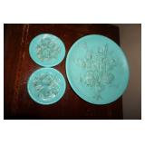 Set of Three Turquoise and Gold Trim Pottery