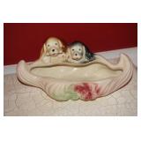 Two Dogs and Flower Motif Porcelain Planter