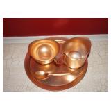 Copper Colored Cream & Sugar Set w/ Tray & Spoon