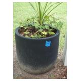 Large Black Planter with Plants