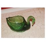 Forest Green Glass Swan Trinket Dish