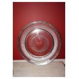 Large Glass Serving Platter with Silver Trim