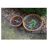Two Round Terra Cotta Platners by Screened  Porch