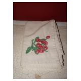 Linen Towel with Embroidered Cherries