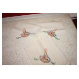Embroidered Linen Napkins with Basket of Flowers