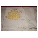 Embroidered Linen Towel with a Tea Kettle