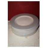 Set of 12 Dinner Plates with Grey Rims
