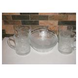 Glass Bowls and Cups with Leaf Pattern