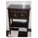Tall Black Wooden Storage Cabinet with Flowers