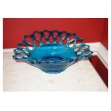 Turquoise Reticulated Oval Bowl