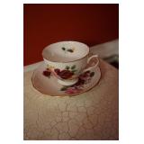 Cup and Saucer Set with Pink and Red Flowers
