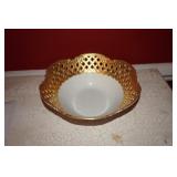 Gold Trim Serving Bowl with Open Lace Pattern