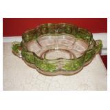 VTG Two Handled Serving Bowl with Green Trim