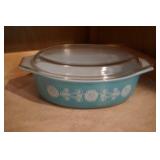 Pyrex Lace Medallion Oval Casserole Dish Turquoise