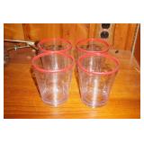 Vintage 4 Glasses with Red Trim