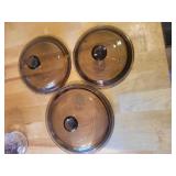 Collection of 3 Pyrex Amber Cookware Lids