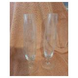 2 Vtg Floral Etched Clear Glass Footed Bud Vases
