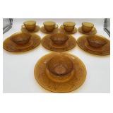 Gold Tiara Glass Set: 4 Plates Bowls Saucers Cups