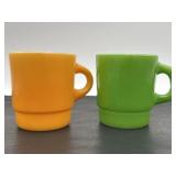 Fire King Anchor Hocking Coffee Mugs Orange Green